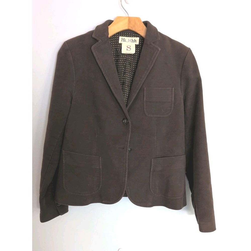Hk_Hhh Women's Brown Cotton Blazer Jacket Size Small Polka Dot Lining Casual Pre
